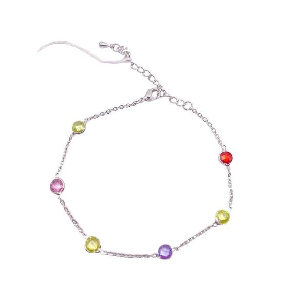 Dainty silver multi colored gem bracelet - Picture 1 of 4